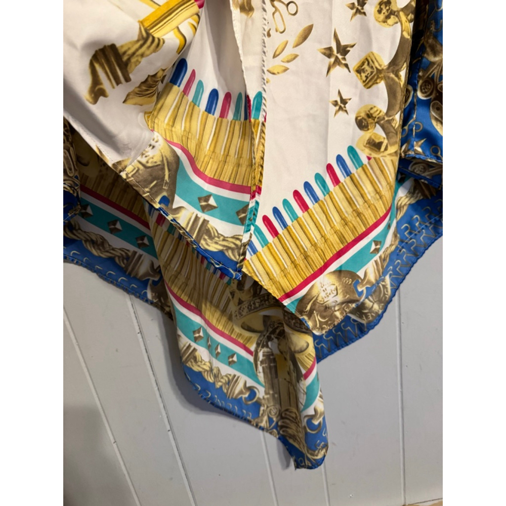 Rocawear Vintage Handkerchief Skirt M Gold Blue Medallion Versace Vibes - Picture 4 of 6